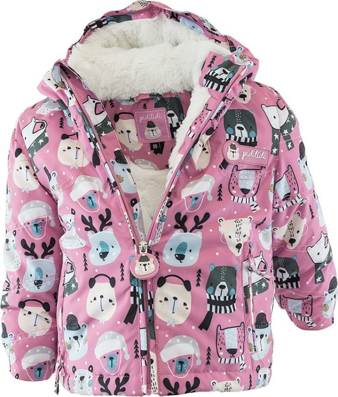 bunda zimní dívčí s kožíškem, Pidilidi, PD1130, růžová - 98 | 3roky