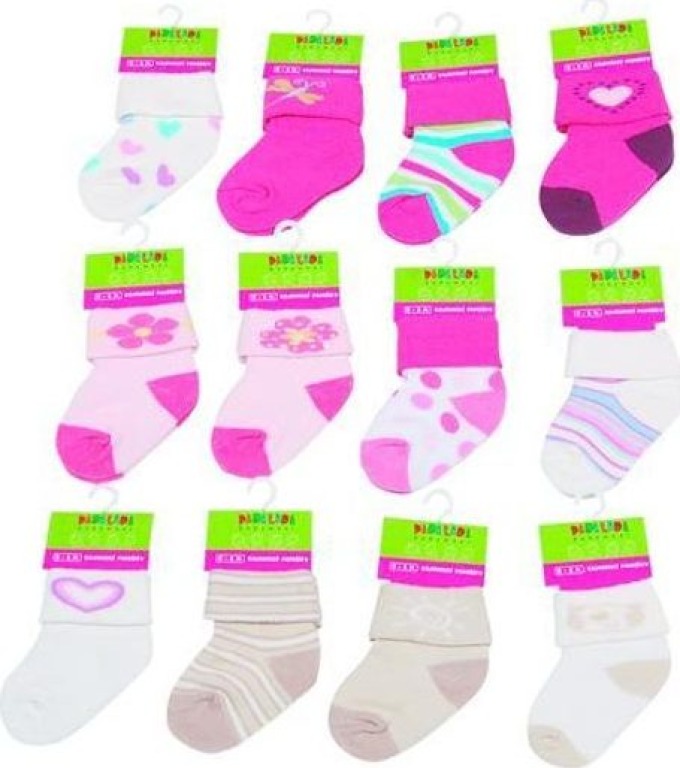Kojenecké ponožky dívčí 12 pack (0 až 6m), Pidilidi, PD500, holka - 0-6m | 0-6m