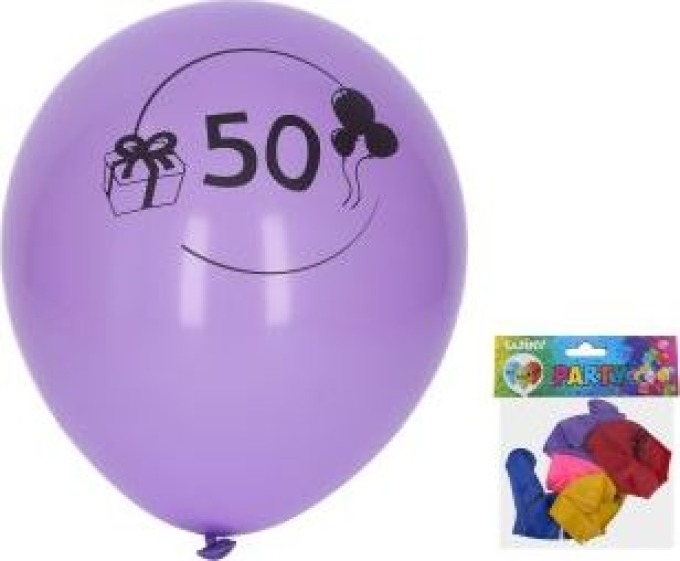 Balónek nafukovací 30 cm - sada 5ks, s číslem 50