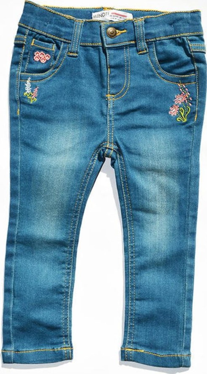 Kalhoty dívčí džínové, vyšívané, Minoti, FOREST 12, holka - 80/86 | 12-18m