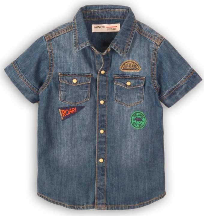Košile džínová chlapecká s krátkým rukávem, Minoti, Roar 2, modrá - 98/104 | 3/4let