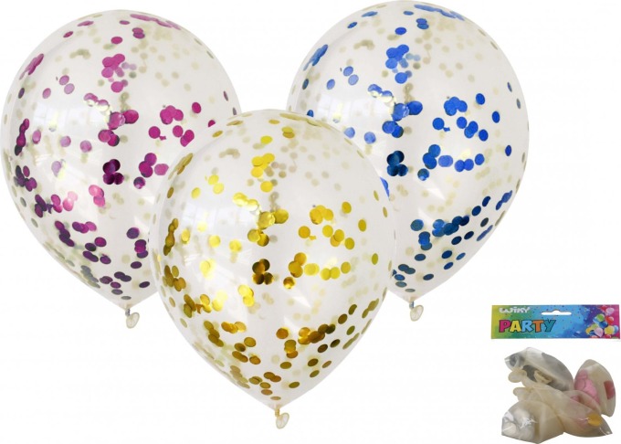 Balónek nafukovací 30cm - sada 5ks, s konfetami