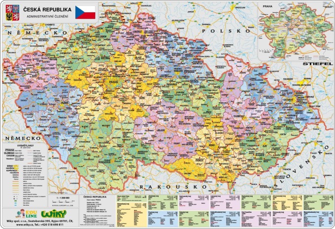 ČR administrativní/kraje: mapa A3