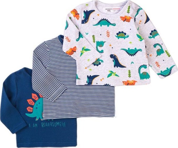 Tričko kojenecké 3pack, Minoti, Jurassic 10, modrá - 74/80 | 9-12m