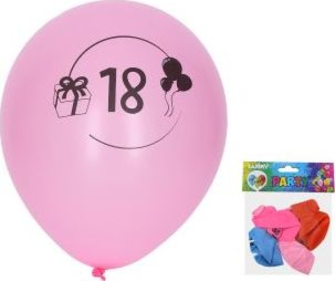 Balónek nafukovací 30 cm - sada 5ks, s číslem 18