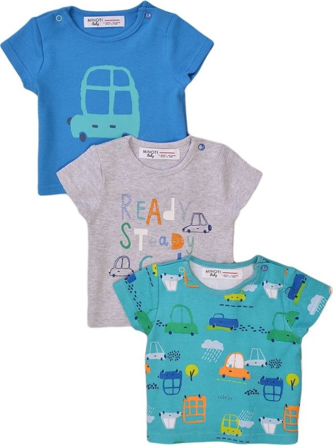 Tričko kojenecké s krátkým rukávem 3pack, Minoti, Transport 3, modrá - 74/80 | 9-12m